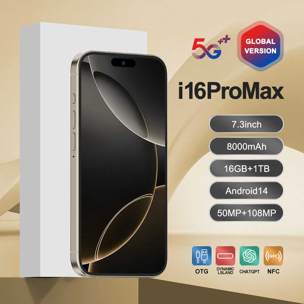 i16 Pro Max Smartphone Android 3G double SIM 6,5 pouces, 0.04 oz + 16 Go ROM, compatible 3G WCDMA : 850MHz/2100MHz, avec chargeur.
