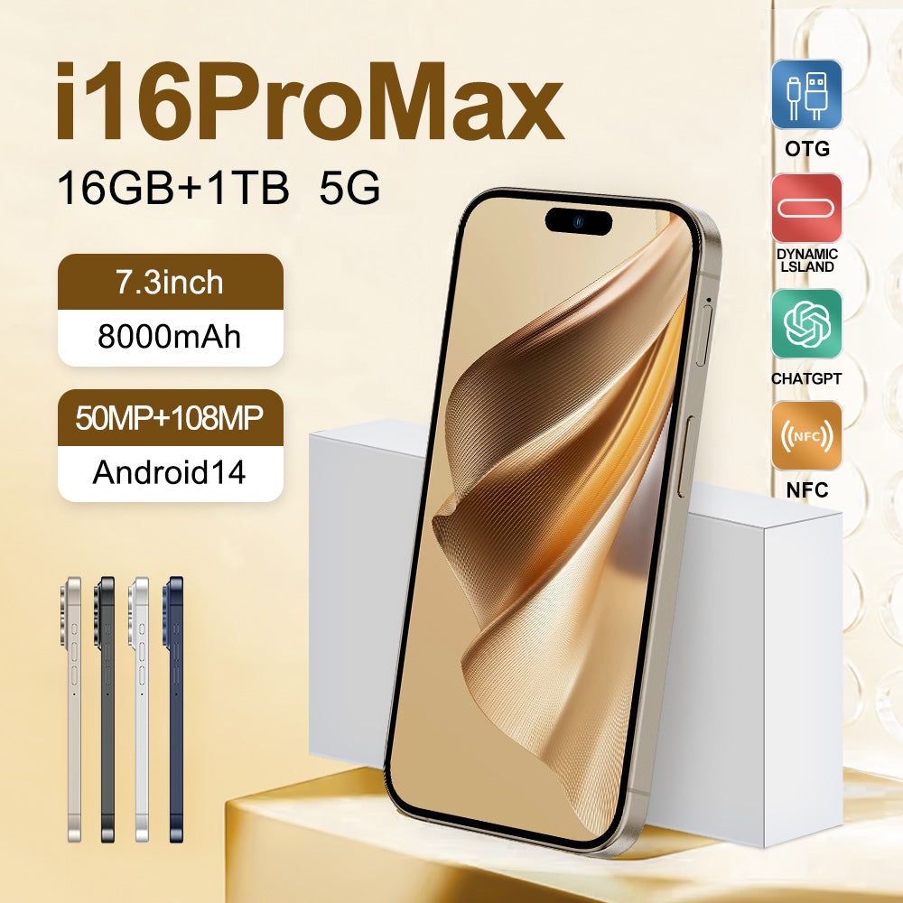 i16 Pro Max Smartphone Android 3G double SIM 6,5 pouces, 0.04 oz + 16 Go ROM, compatible 3G WCDMA : 850MHz/2100MHz, avec chargeur.