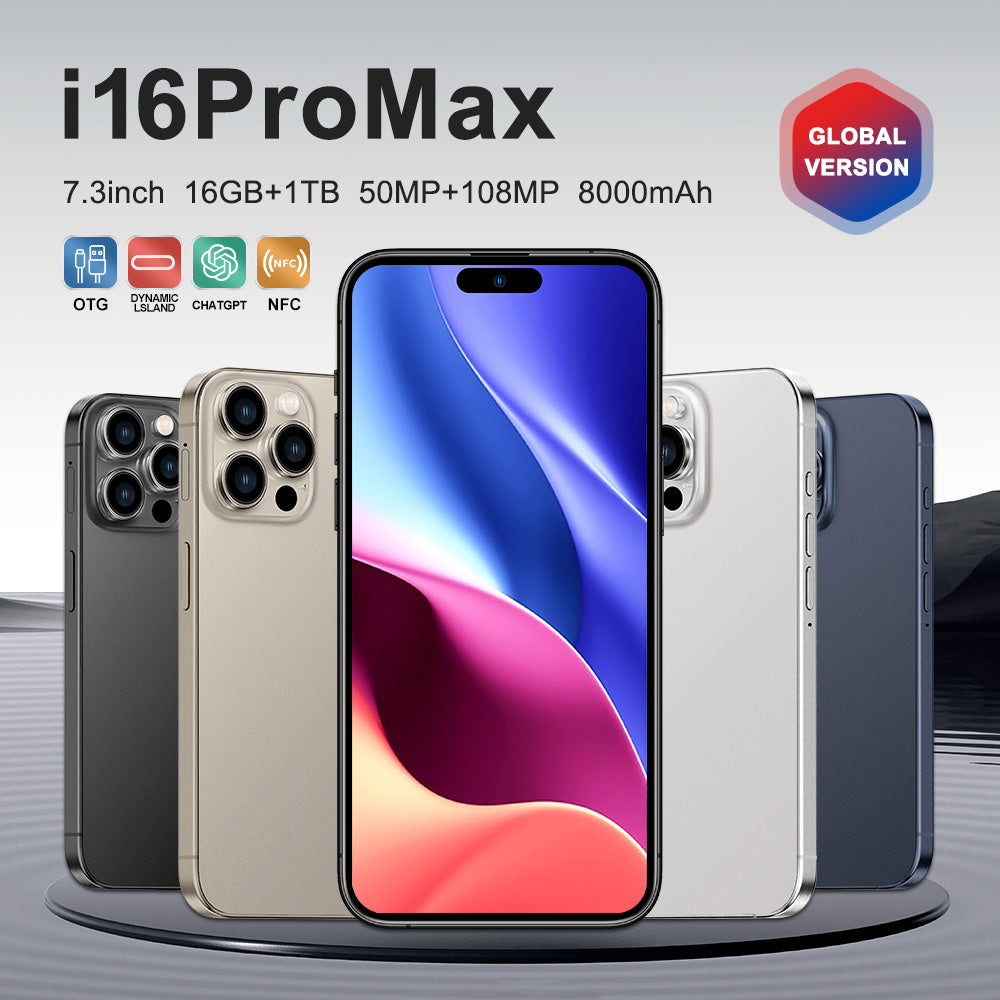 i16 Pro Max Smartphone Android 3G double SIM 6,5 pouces, 0.04 oz + 16 Go ROM, compatible 3G WCDMA : 850MHz/2100MHz, avec chargeur.