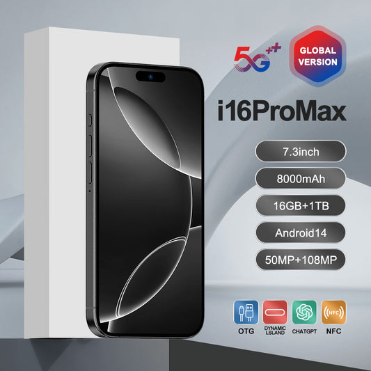 i16 Pro Max Smartphone Android 3G double SIM 6,5 pouces, 0.04 oz + 16 Go ROM, compatible 3G WCDMA : 850MHz/2100MHz, avec chargeur.